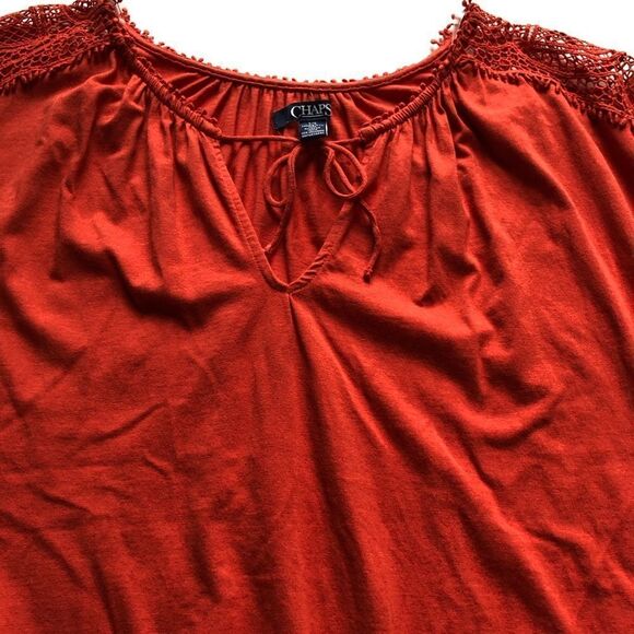 Chaps short sleeve blouse lace at shoulders orange-red color Large - Picture 3 of 6